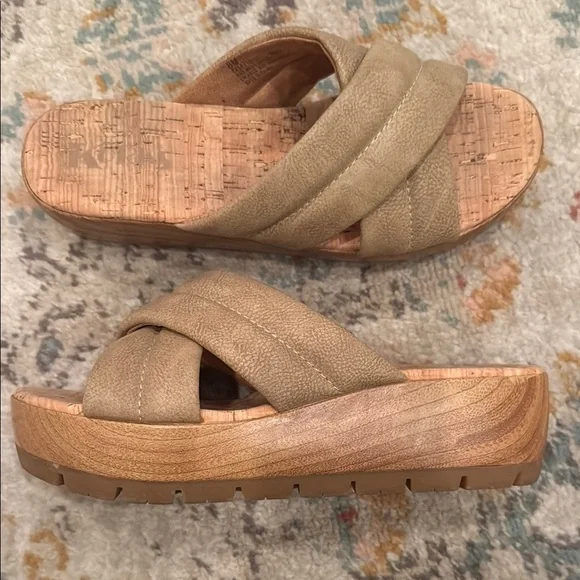 Korks Faithe Platform Sandals with Suede Straps and Cork Sole - Picture 1 of 12